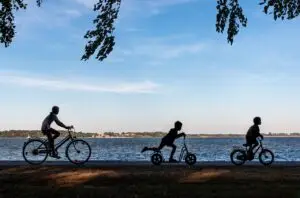 scooter, bicycle, leisure time, biking, bike ride, nature, children, lake, excursion, bike tour